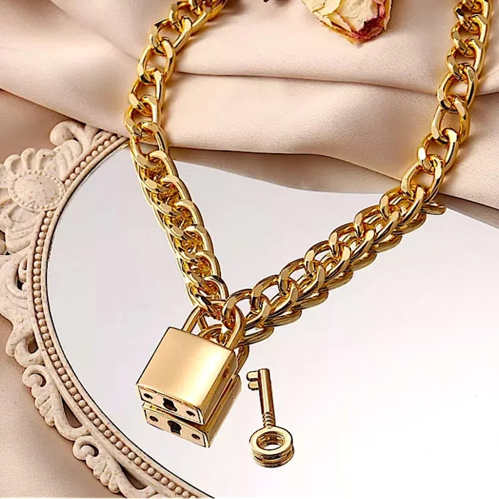 Gold Lock & Key Cuban Chain Link Punk Choker